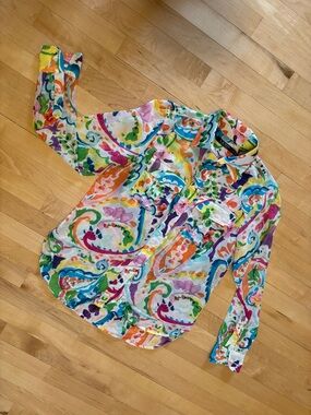Lauren Ralph Lauren Watercolor Paisley Button-Down Shirt - silk cotton blend